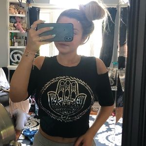 Cute black crop top with hand design